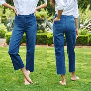 Frank & Eileen Cotton Kinsale Denim Raw Hem Trouser Crop Pants Size 12 Coastal